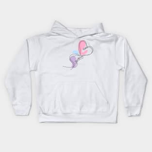 Heart Shaped Hand Draw One Continuous Line Kids Hoodie